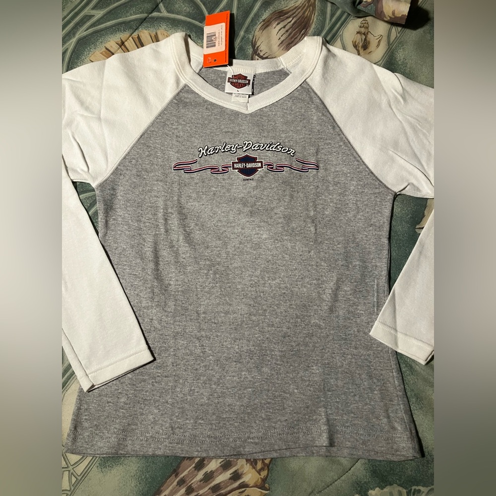 2001 Harley Davidson Patriotic Ribbon Long Sleeve Shirt  V-neck Classic New